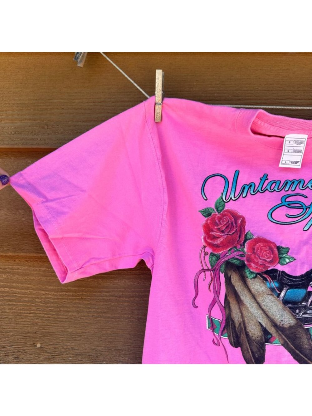 Vintage 2000 Untamed Spirit Daytona Beach Bike Week Pink Graphic T-Shirt Size L - Picture 4 of 11